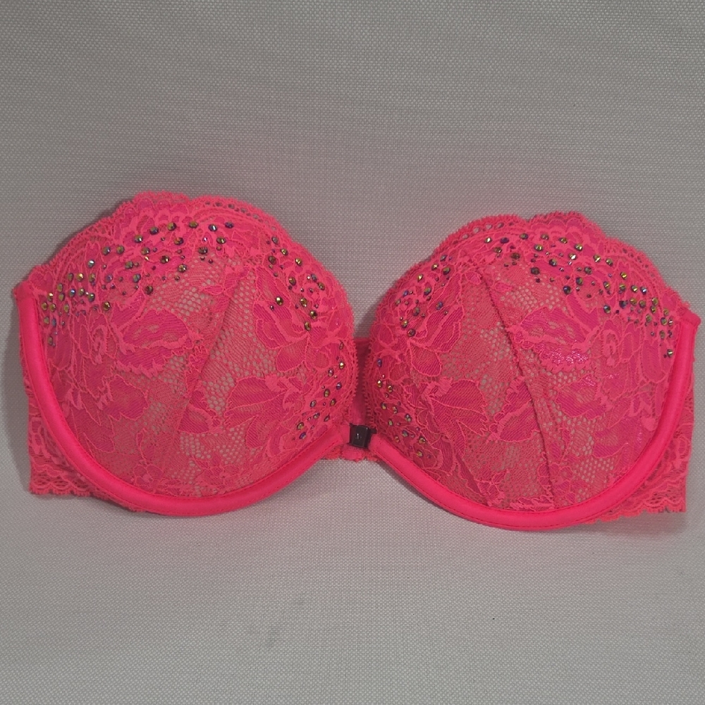 Victoria's Secret Neon Pink Lace Strapless Push-Up Bandeau